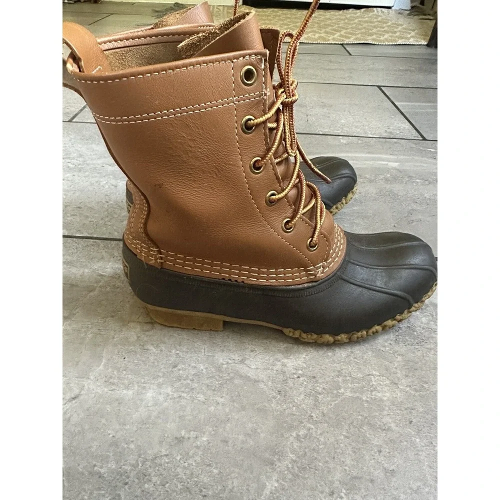 LL Bean Women's Duck Bean Boots Made In Maine US brown‎ Lace Up Size 6 EUC